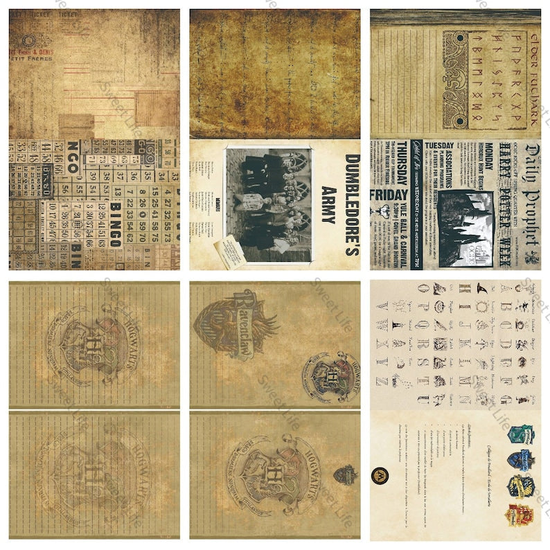Wizard School Junk Journal Scrapbook Paper For DIY Crafts, Retro Junk Journal Background Paper Pack Supplies
