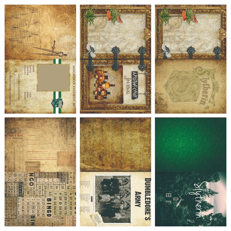 Wizard School Junk Journal Scrapbook Paper For DIY Crafts, Retro Junk Journal Background Paper Pack Supplies