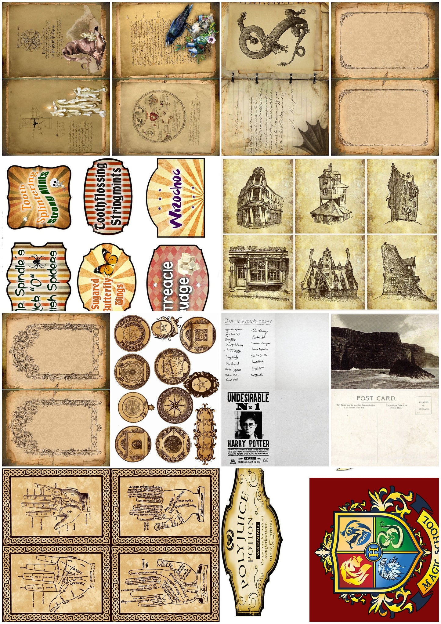 Wizard School Junk Journal Scrapbook Paper For DIY Crafts, Retro Junk Journal Background Paper Pack Supplies