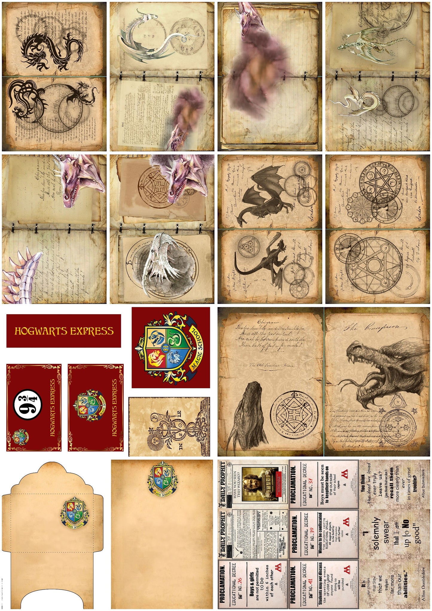 Wizard School Junk Journal Scrapbook Paper For DIY Crafts, Retro Junk Journal Background Paper Pack Supplies