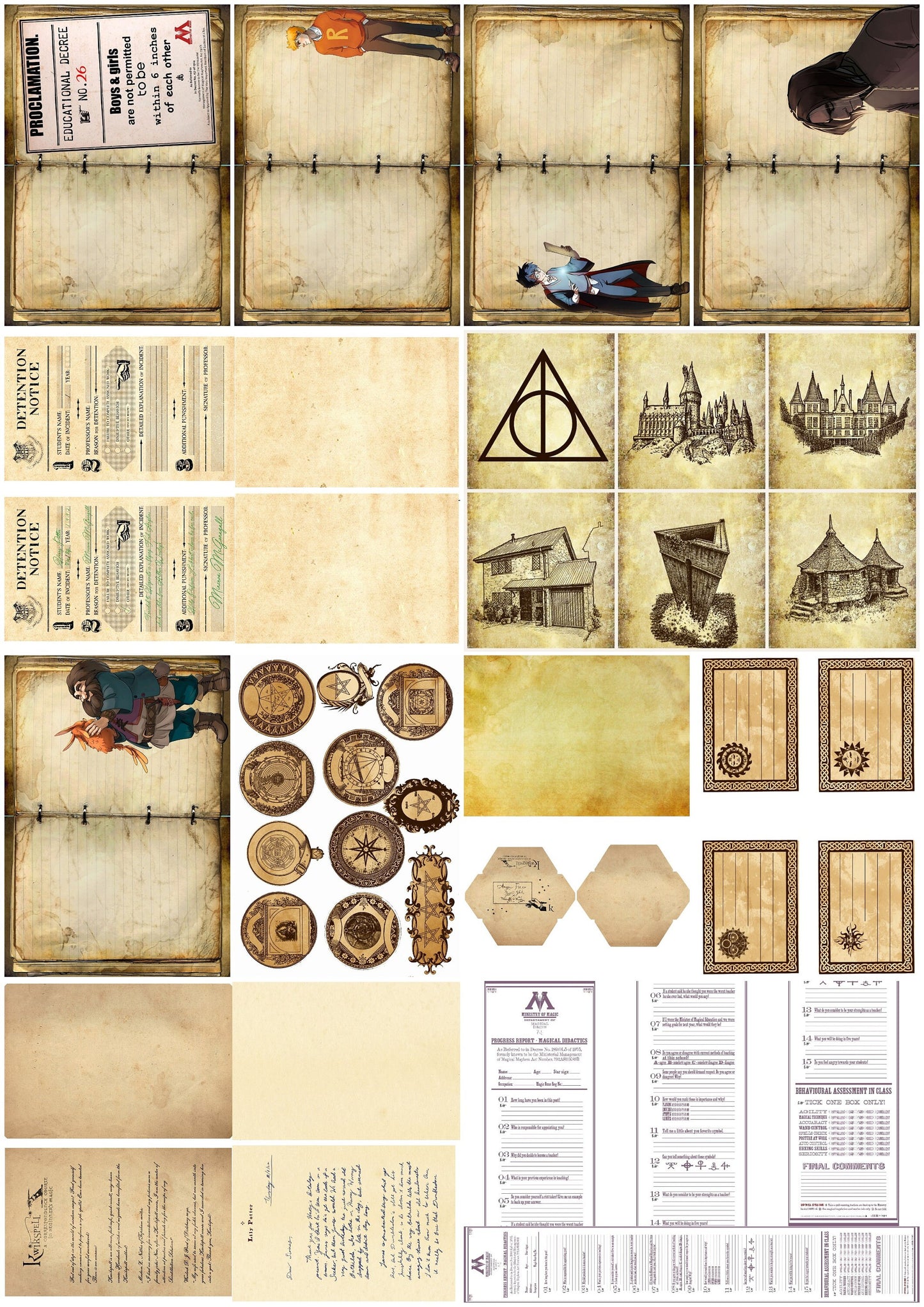 Wizard School Junk Journal Scrapbook Paper For DIY Crafts, Retro Junk Journal Background Paper Pack Supplies