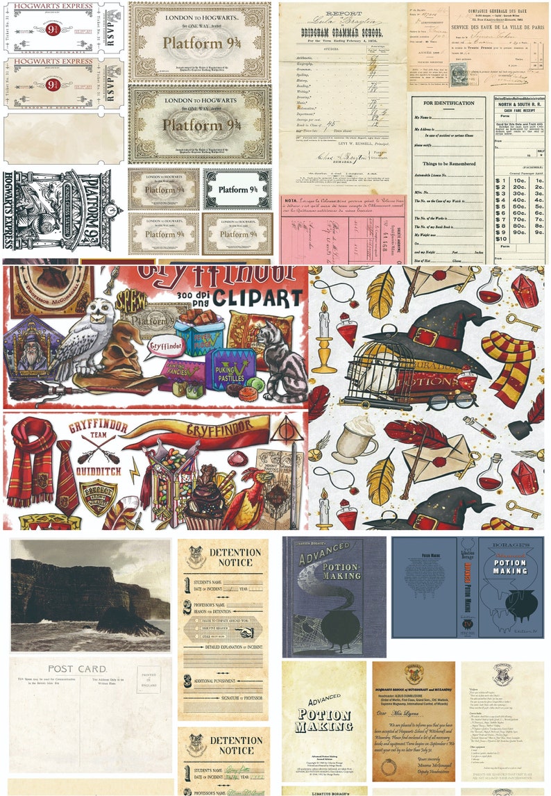 Wizard School Junk Journal Scrapbook Paper For DIY Crafts, Retro Junk Journal Background Paper Pack Supplies