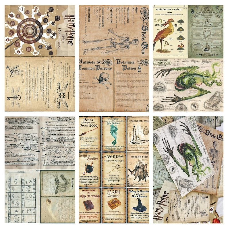 Wizard School Junk Journal Scrapbook Paper For DIY Crafts, Retro Junk Journal Background Paper Pack Supplies