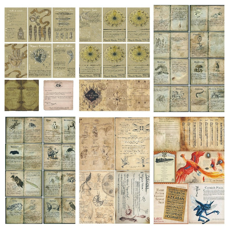 Wizard School Junk Journal Scrapbook Paper For DIY Crafts, Retro Junk Journal Background Paper Pack Supplies