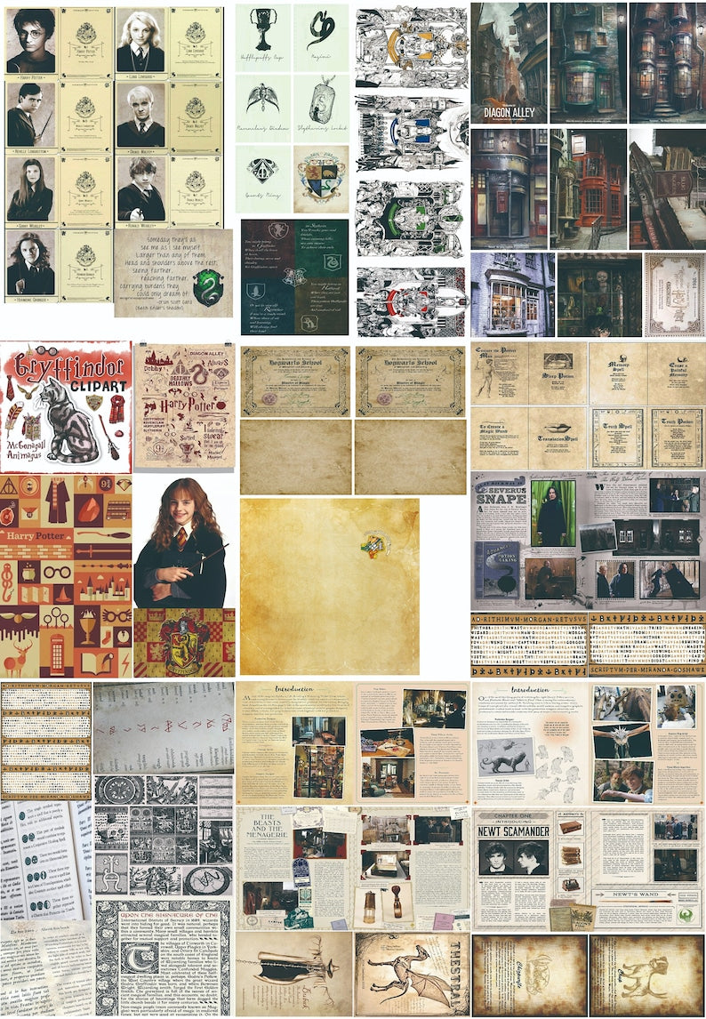 Wizard School Junk Journal Scrapbook Paper For DIY Crafts, Retro Junk Journal Background Paper Pack Supplies