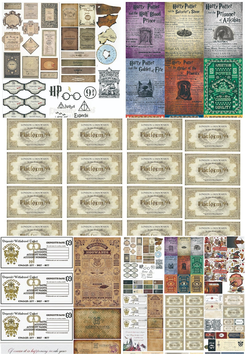 Wizard School Junk Journal Scrapbook Paper For DIY Crafts, Retro Junk Journal Background Paper Pack Supplies