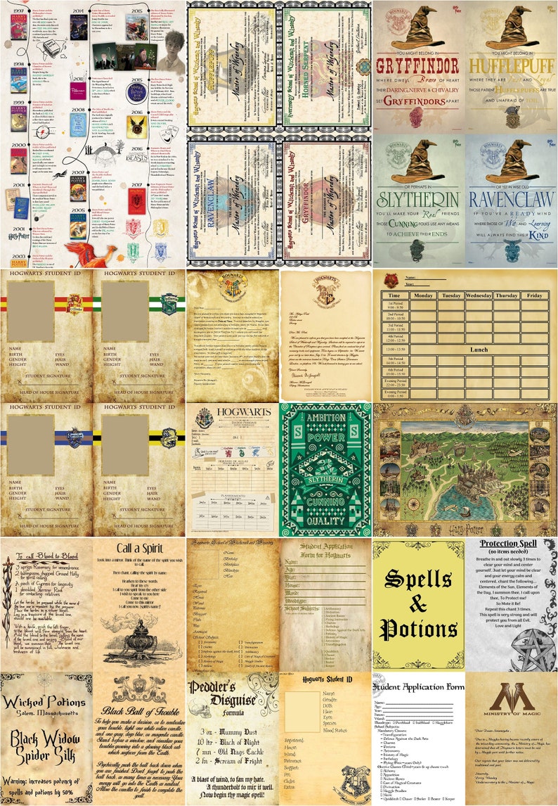 Wizard School Junk Journal Scrapbook Paper For DIY Crafts, Retro Junk Journal Background Paper Pack Supplies