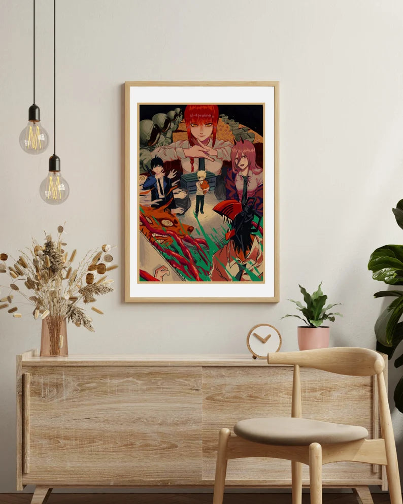 Chainsaw Man Retro Anime Kraft Paper Poster For Your Home Decor & Nostalgic Collector Lovers Gift