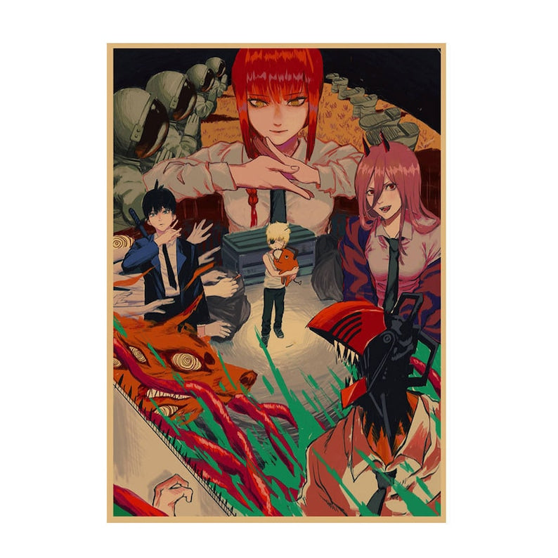 Chainsaw Man Retro Anime Kraft Paper Poster For Your Home Decor & Nostalgic Collector Lovers Gift