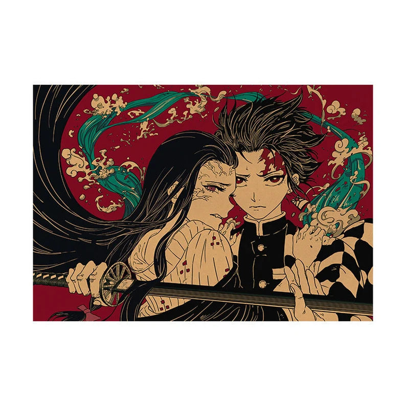 Demon Slayer Retro Anime Kraft Paper Poster For Your Home Decor & Nostalgic Collector Lovers Gift