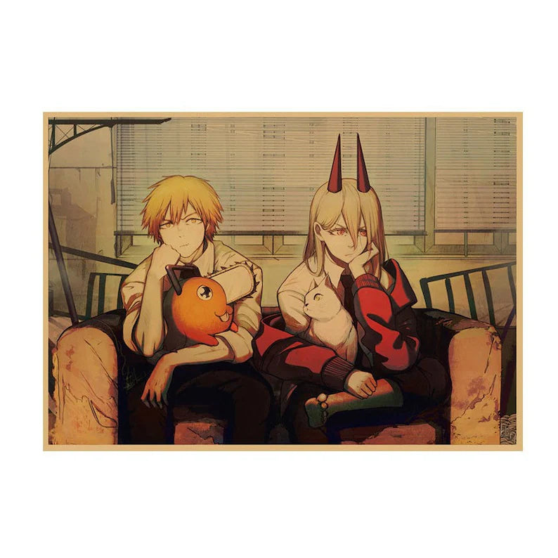 Chainsaw Man Retro Anime Kraft Paper Poster For Your Home Decor & Nostalgic Collector Lovers Gift