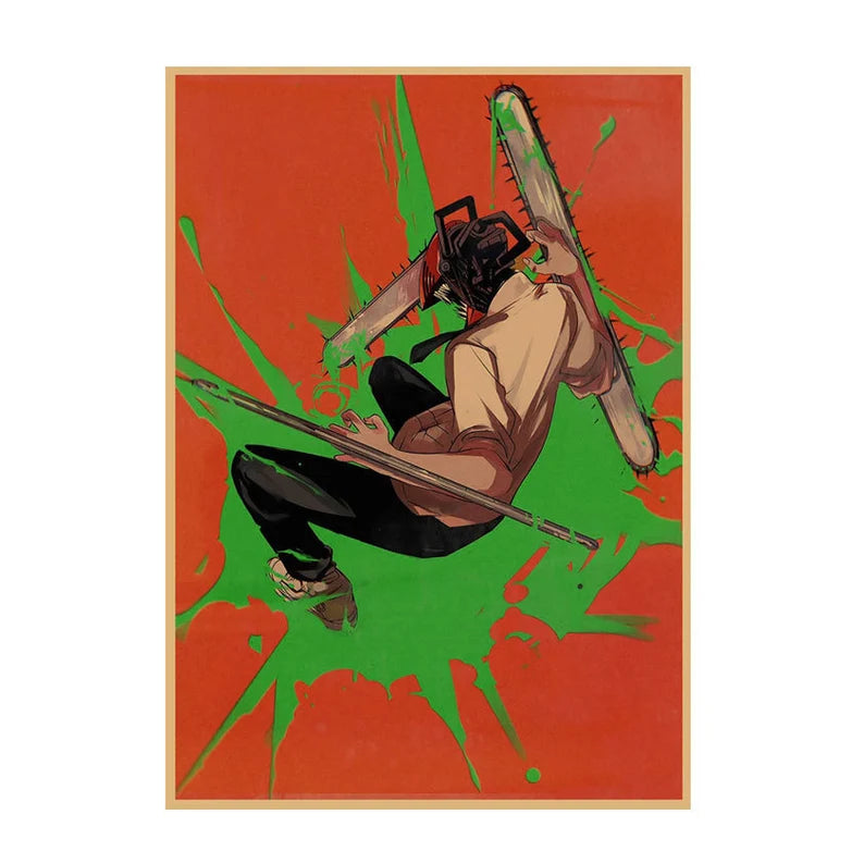 Chainsaw Man Retro Anime Kraft Paper Poster For Your Home Decor & Nostalgic Collector Lovers Gift