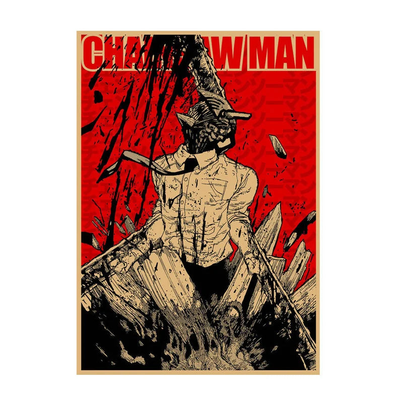 Chainsaw Man Retro Anime Kraft Paper Poster For Your Home Decor & Nostalgic Collector Lovers Gift Chainsaw Man