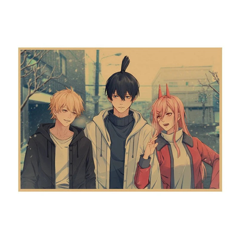 Chainsaw Man Retro Anime Kraft Paper Poster For Your Home Decor & Nostalgic Collector Lovers Gift