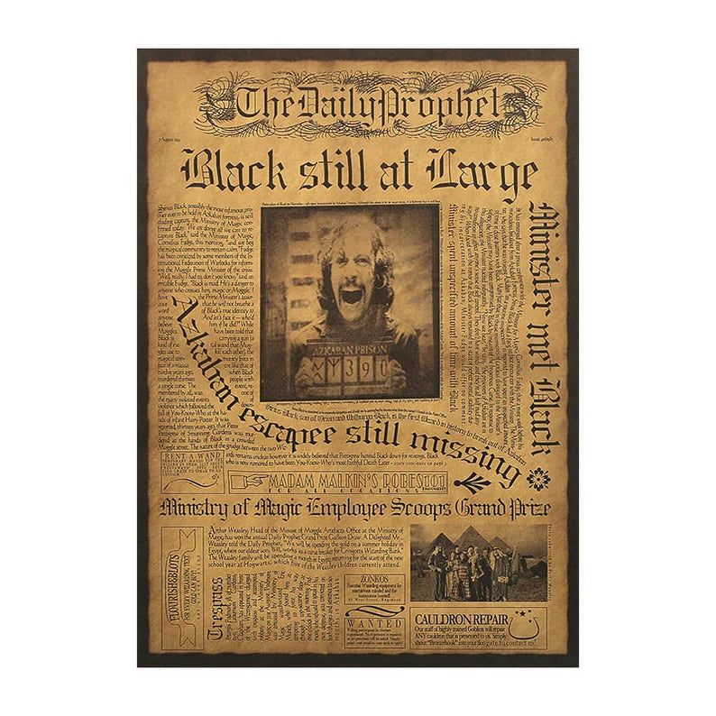 Wizard School Newspaper Kraft Paper Poster For Your Home Decor & Nostalgic Collector Lovers Gift