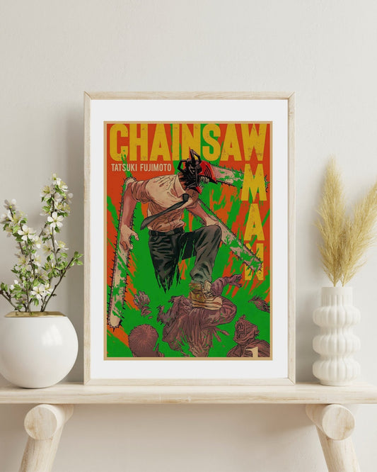 Chainsaw Man Retro Anime Kraft Paper Poster For Your Home Decor & Nostalgic Collector Lovers Gift