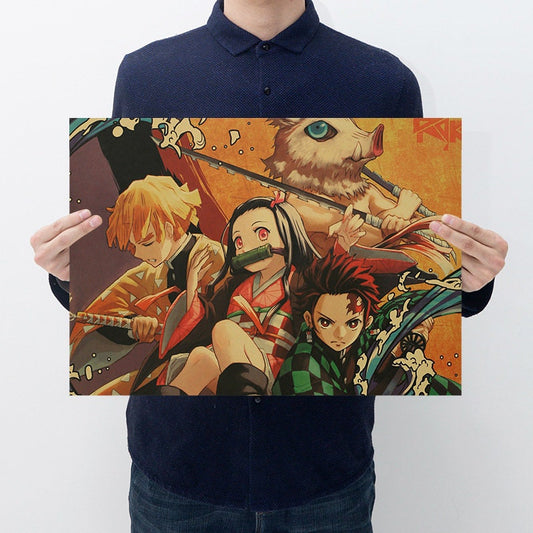 Demon Slayer Retro Anime Kraft Paper Poster For Your Home Decor & Nostalgic Collector Lovers Gift