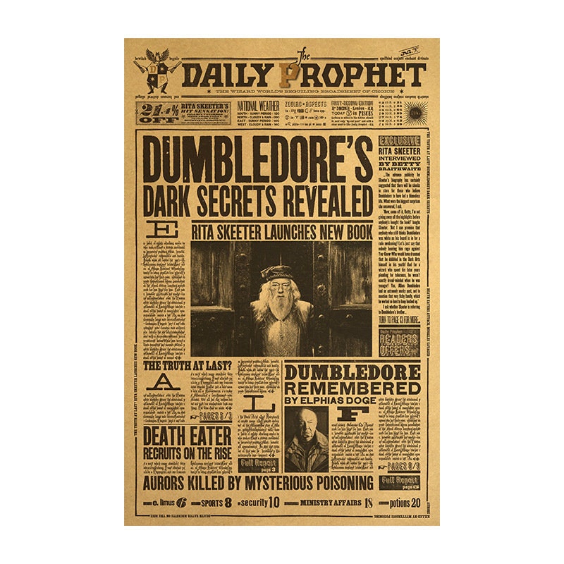 Wizard School Newspaper Kraft Paper Poster For Your Home Decor & Nostalgic Collector Lovers Gift