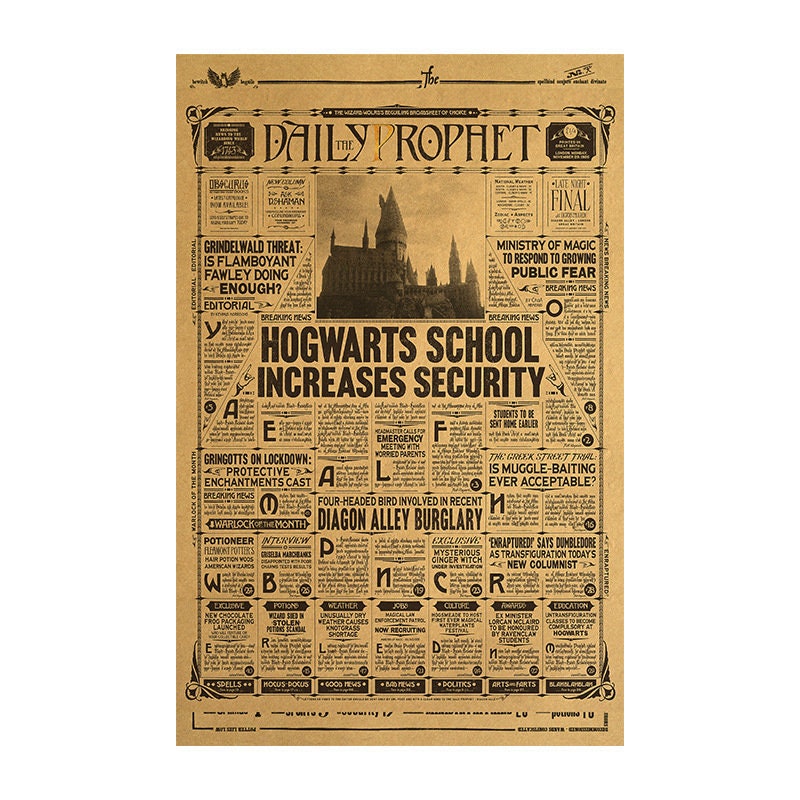 Wizard School Newspaper Kraft Paper Poster For Your Home Decor & Nostalgic Collector Lovers Gift
