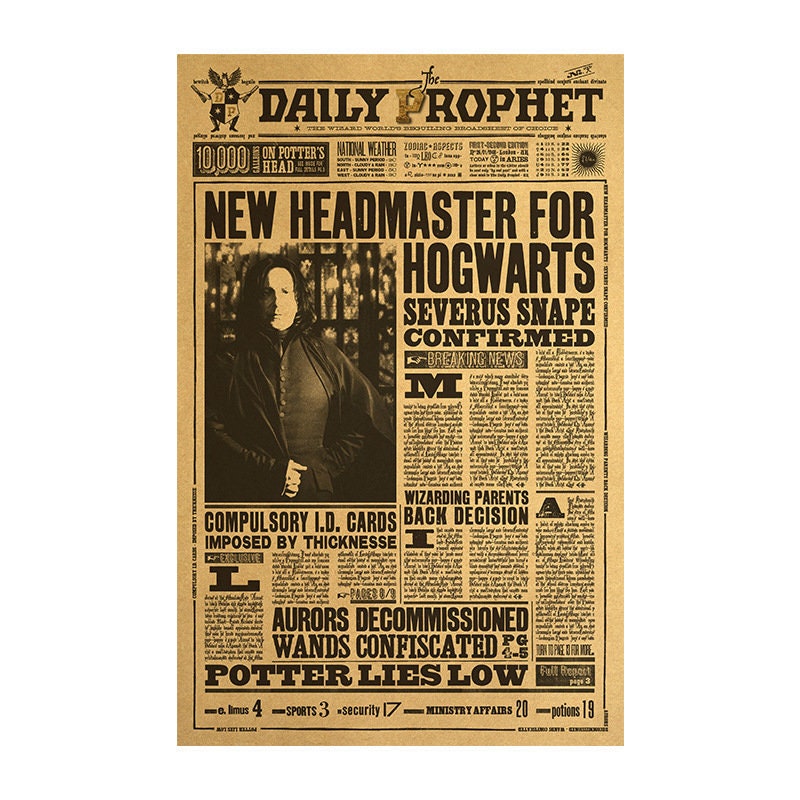 Wizard School Newspaper Kraft Paper Poster For Your Home Decor & Nostalgic Collector Lovers Gift