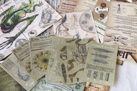 Wizard School Junk Journal Scrapbook Paper For DIY Crafts, Retro Junk Journal Background Paper Pack Supplies