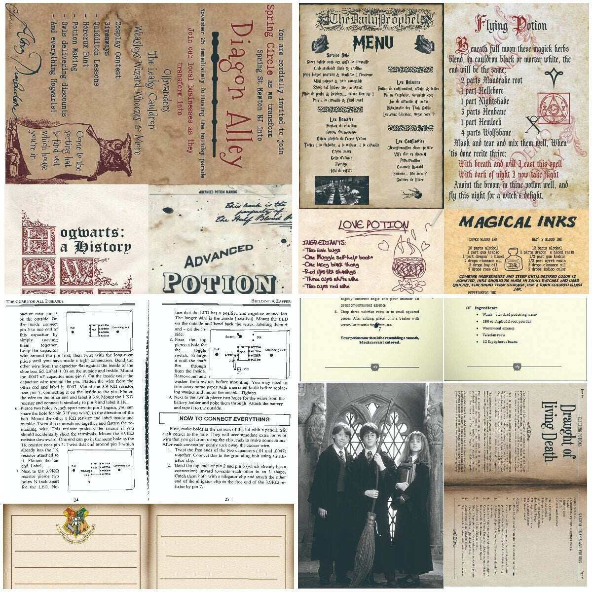 Wizard School Junk Journal Scrapbook Paper For DIY Crafts, Retro Junk Journal Background Paper Pack Supplies