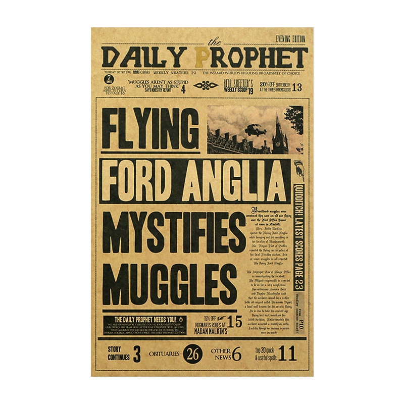 Wizard School Newspaper Kraft Paper Poster For Your Home Decor & Nostalgic Collector Lovers Gift