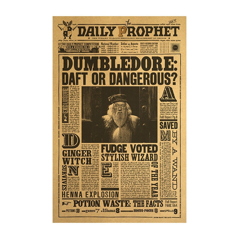 Wizard School Newspaper Kraft Paper Poster For Your Home Decor & Nostalgic Collector Lovers Gift