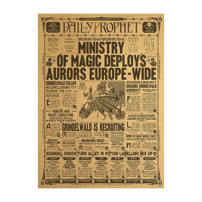 Wizard School Newspaper Kraft Paper Poster For Your Home Decor & Nostalgic Collector Lovers Gift
