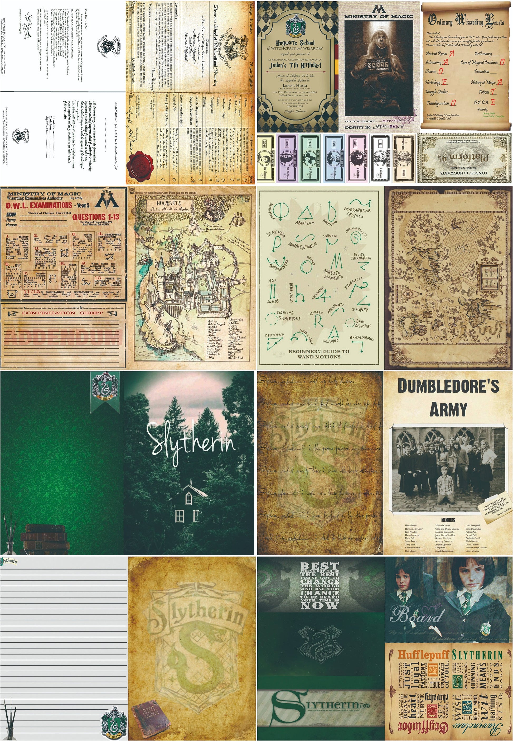 Wizard School Junk Journal Scrapbook Paper For DIY Crafts, Retro Junk Journal Background Paper Pack Supplies