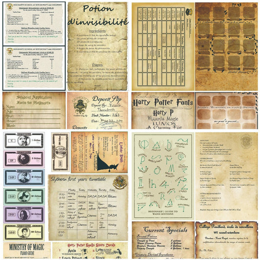 Wizard School Junk Journal Scrapbook Paper For DIY Crafts, Retro Junk Journal Background Paper Pack Supplies