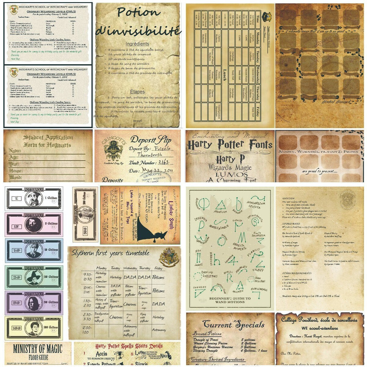 Wizard School Junk Journal Scrapbook Paper For DIY Crafts, Retro Junk Journal Background Paper Pack Supplies