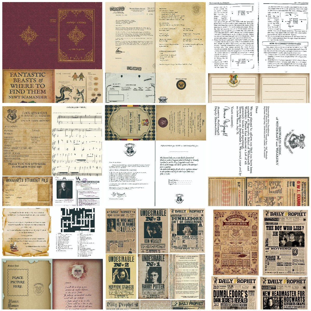 Wizard School Junk Journal Scrapbook Paper For DIY Crafts, Retro Junk Journal Background Paper Pack Supplies