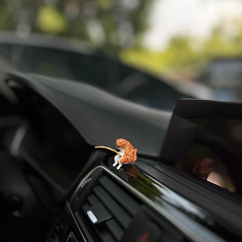 Cute Kitten Fishing Figurine Car Dashboard Decor, Standing Car Pendant Ornament, Car Interior Decoration