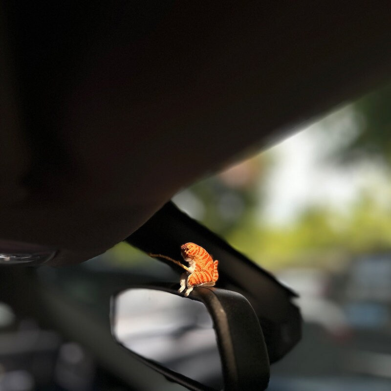 Cute Kitten Fishing Figurine Car Dashboard Decor, Standing Car Pendant Ornament, Car Interior Decoration