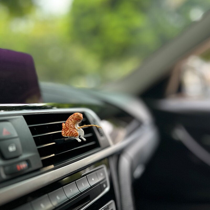 Cute Kitten Fishing Figurine Car Dashboard Decor, Standing Car Pendant Ornament, Car Interior Decoration