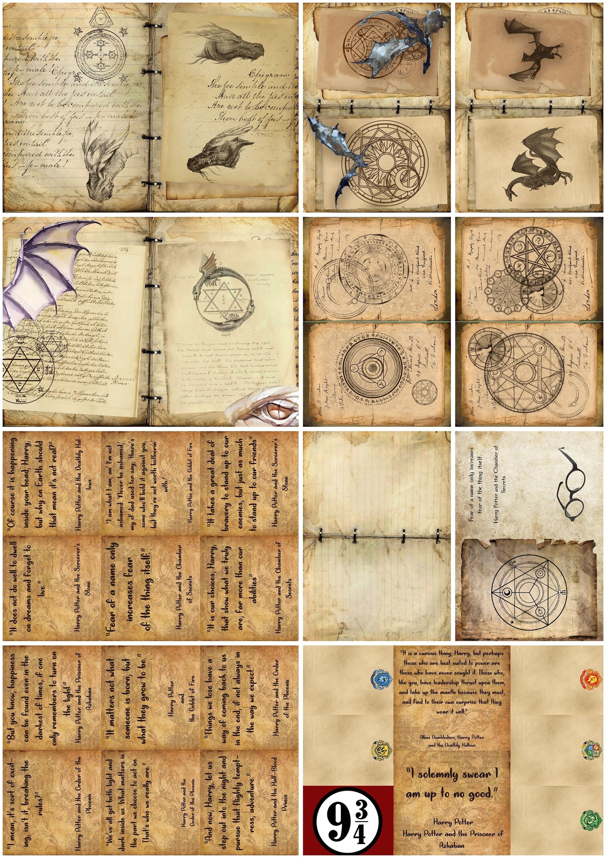 Wizard School Junk Journal Scrapbook Paper For DIY Crafts, Retro Junk Journal Background Paper Pack Supplies
