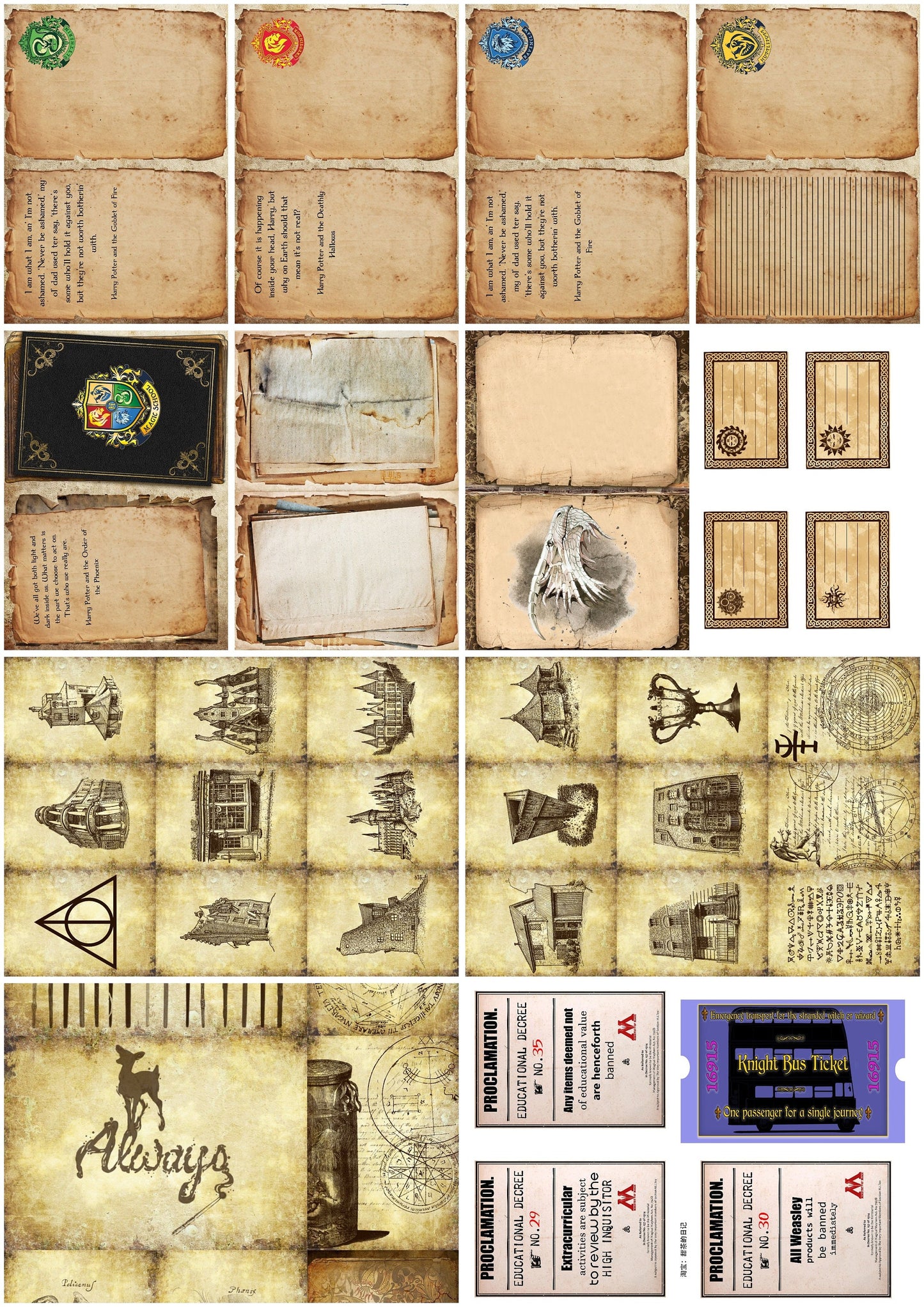 Wizard School Junk Journal Scrapbook Paper For DIY Crafts, Retro Junk Journal Background Paper Pack Supplies