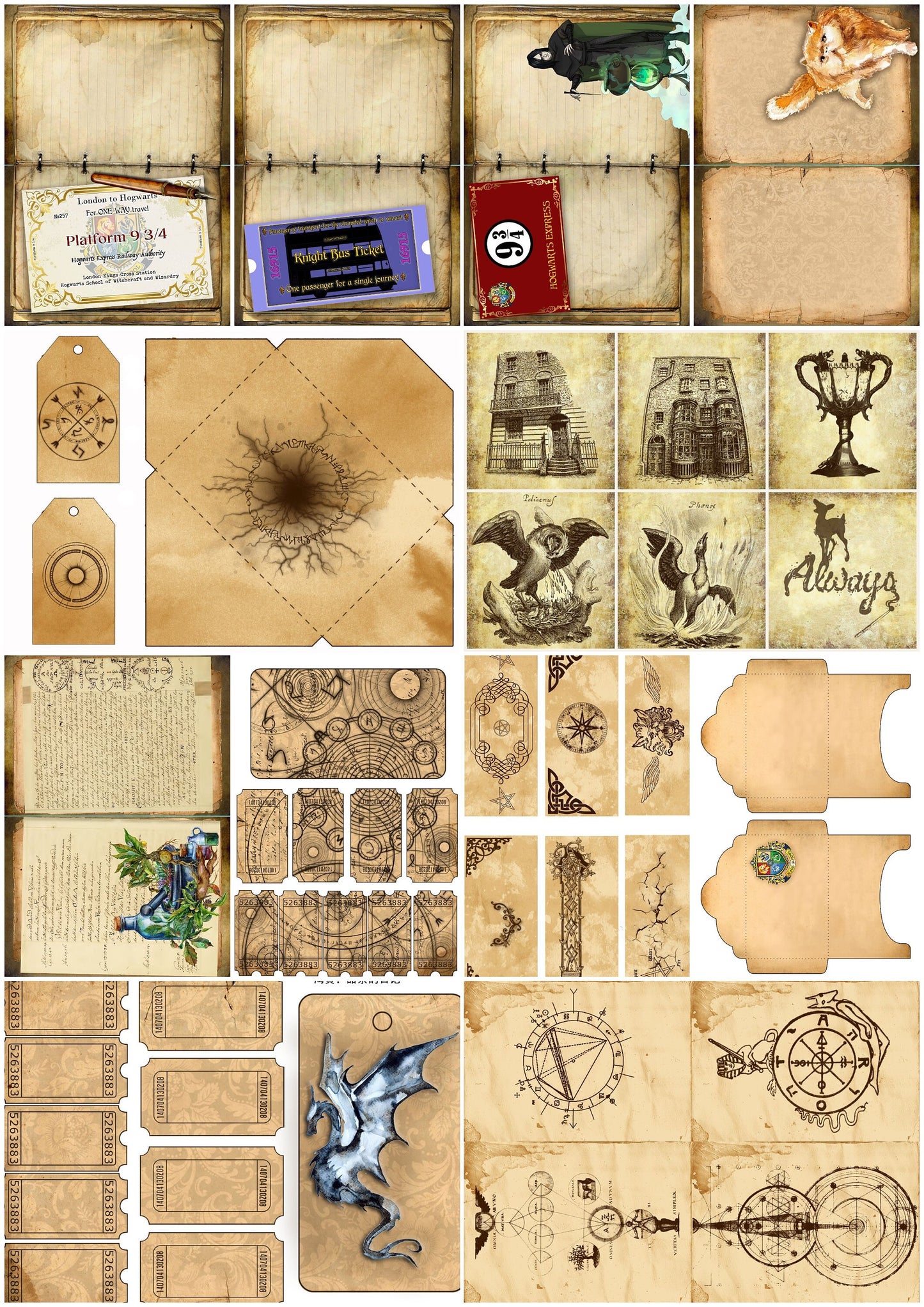 Wizard School Junk Journal Scrapbook Paper For DIY Crafts, Retro Junk Journal Background Paper Pack Supplies