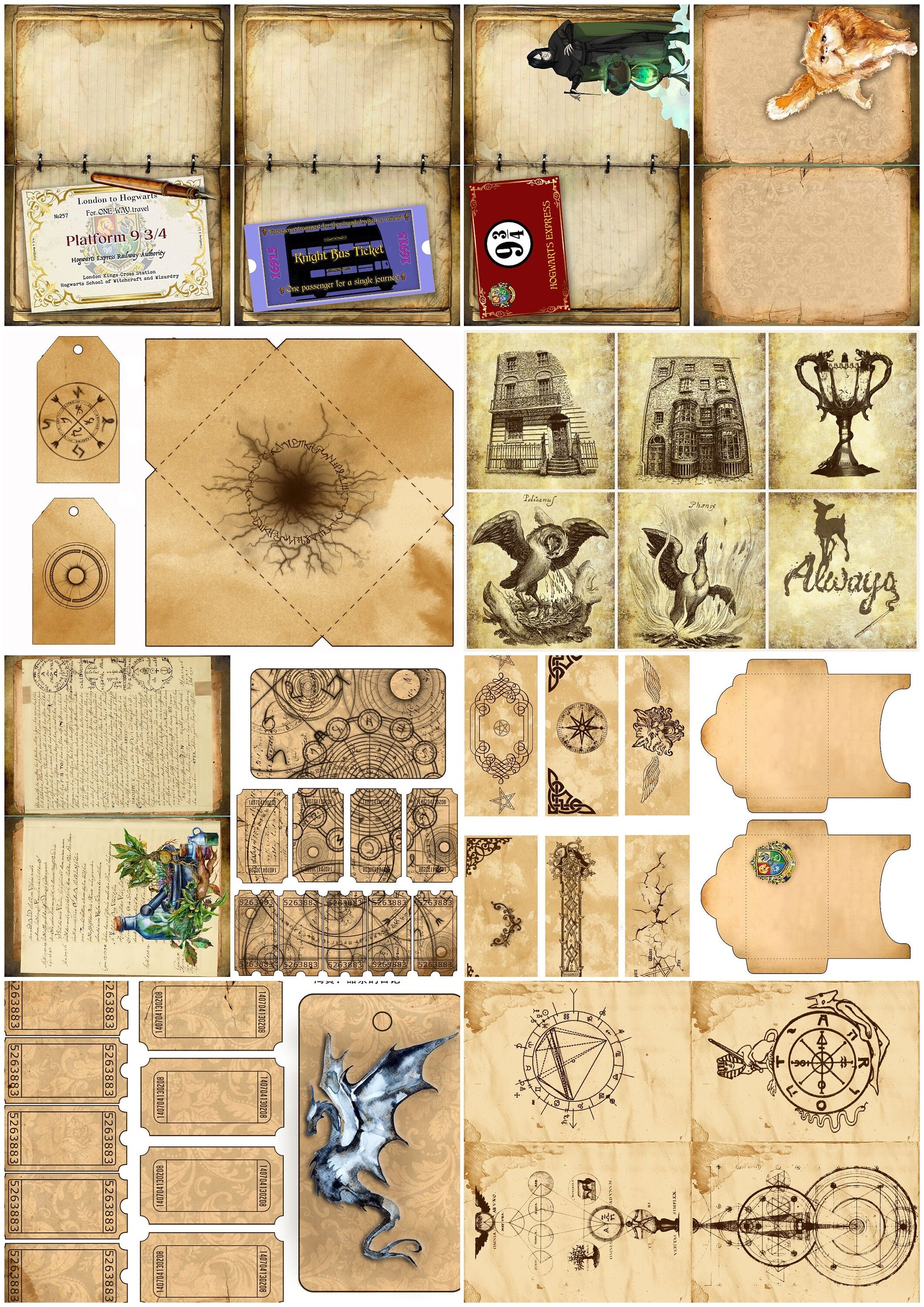 Wizard School Junk Journal Scrapbook Paper For DIY Crafts, Retro Junk Journal Background Paper Pack Supplies