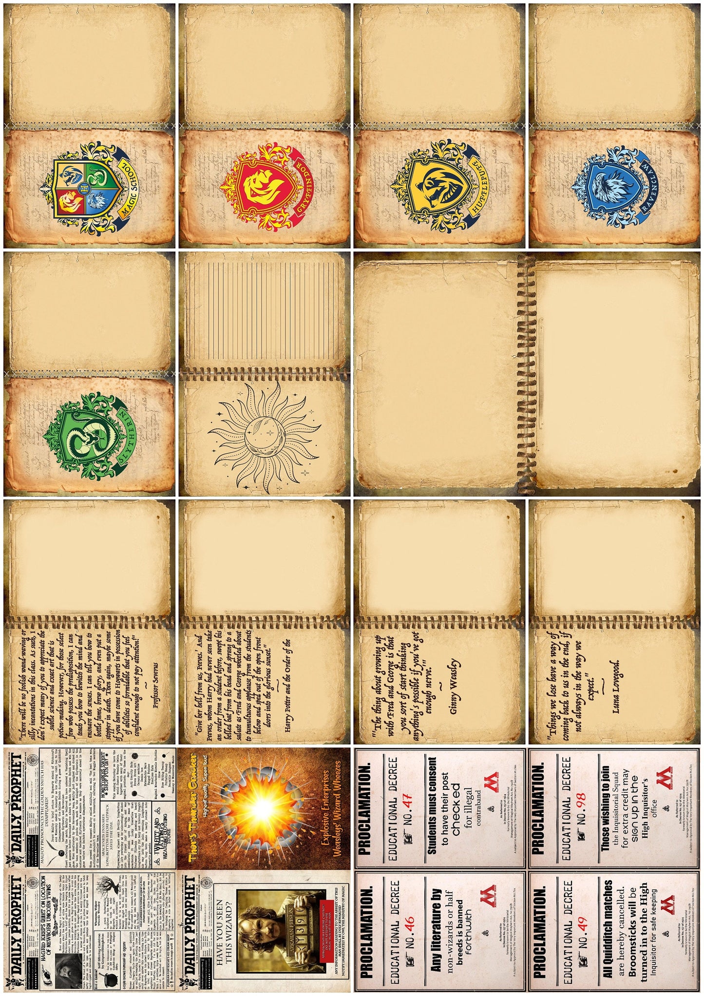 Wizard School Junk Journal Scrapbook Paper For DIY Crafts, Retro Junk Journal Background Paper Pack Supplies