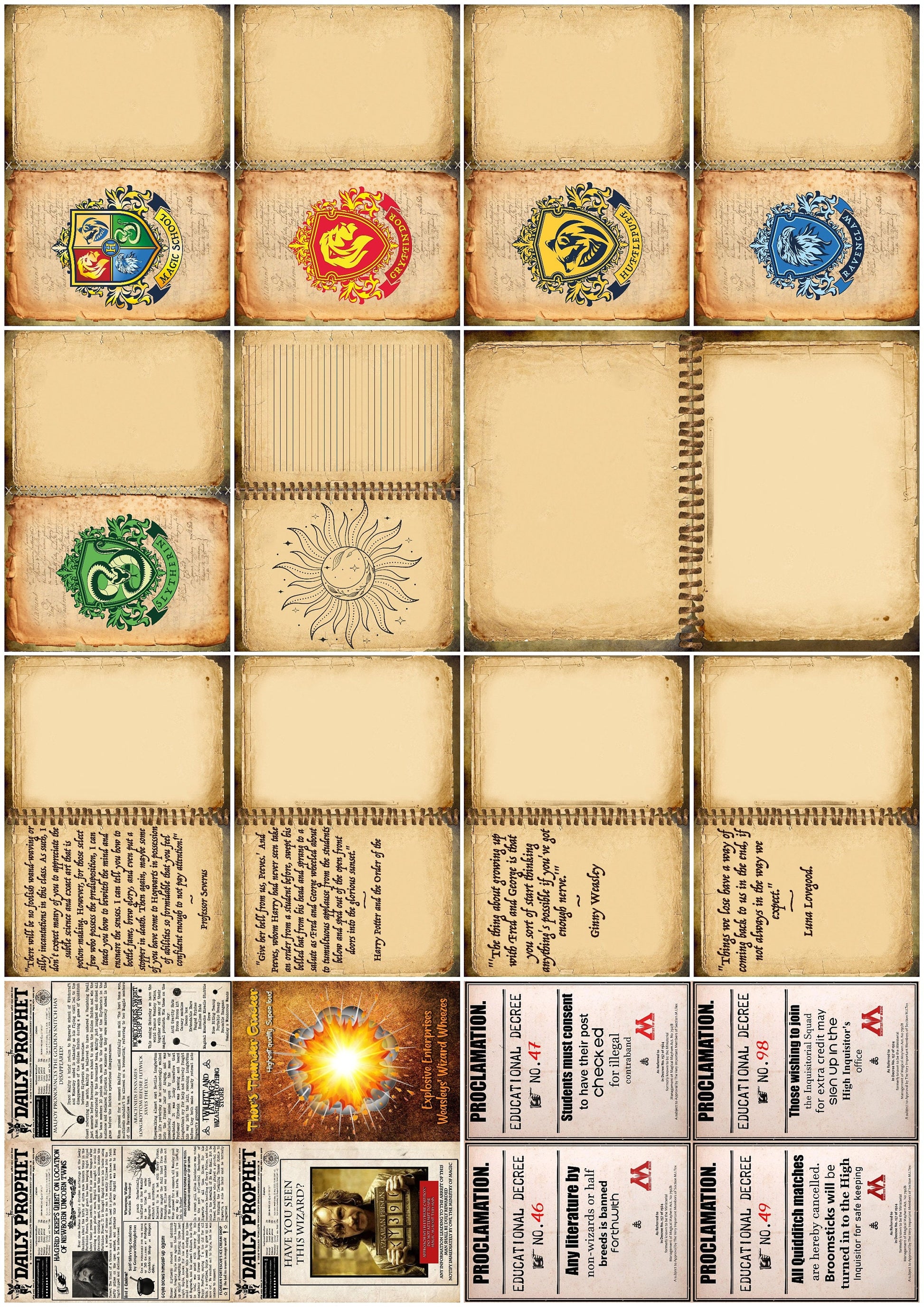 Wizard School Junk Journal Scrapbook Paper For DIY Crafts, Retro Junk Journal Background Paper Pack Supplies