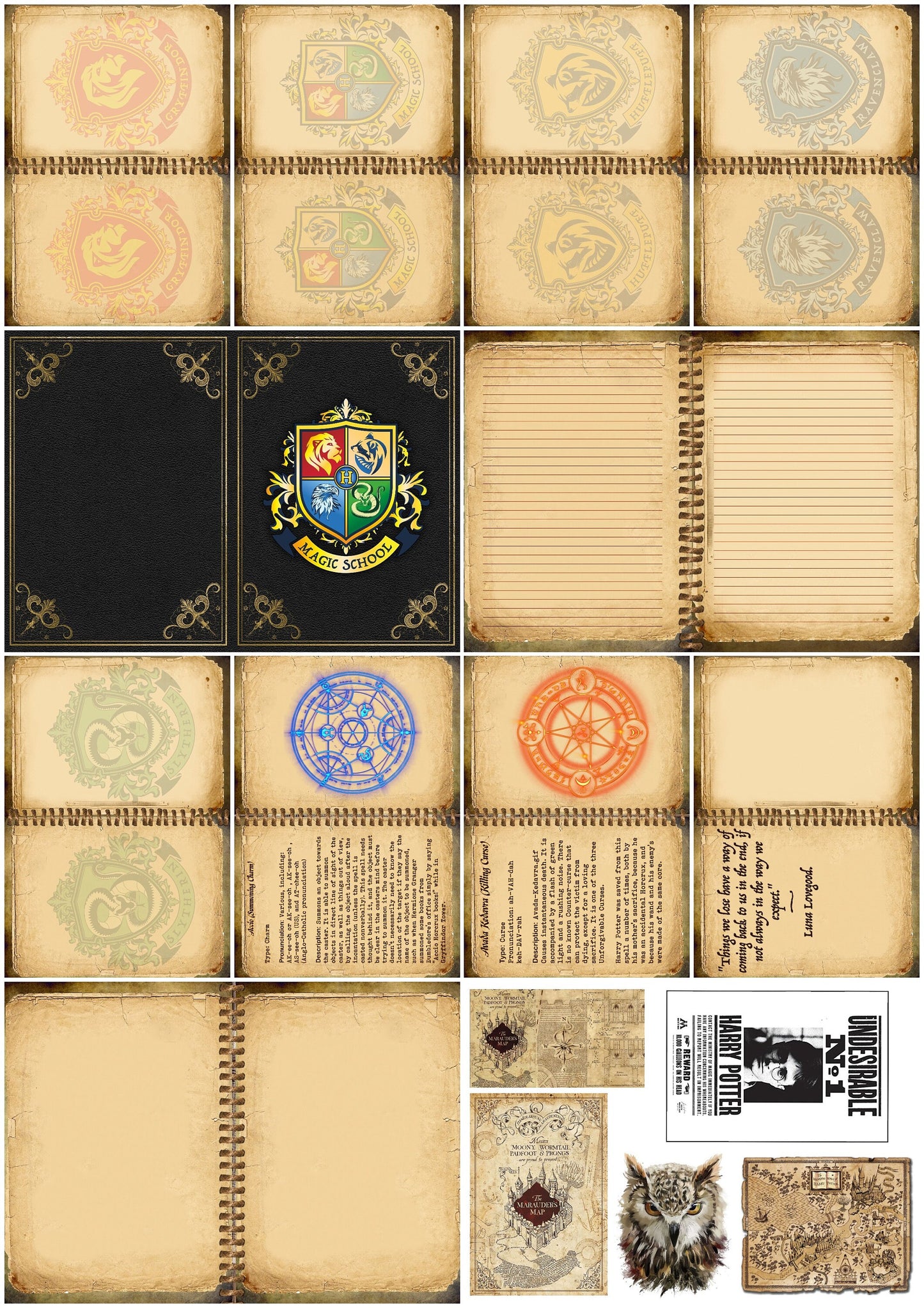 Wizard School Junk Journal Scrapbook Paper For DIY Crafts, Retro Junk Journal Background Paper Pack Supplies