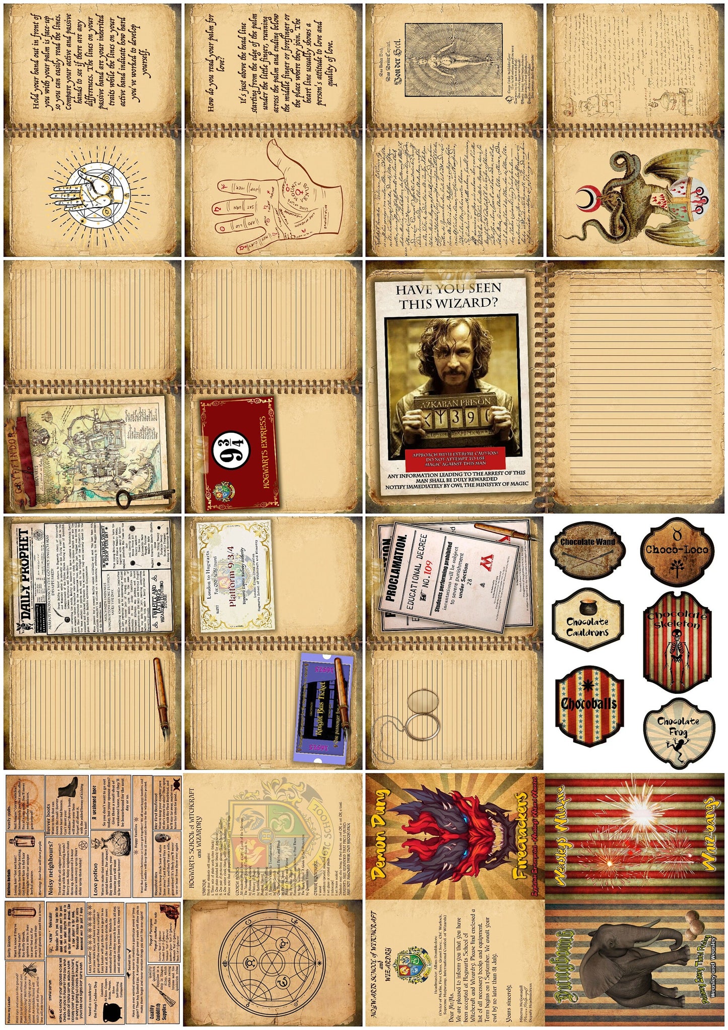 Wizard School Junk Journal Scrapbook Paper For DIY Crafts, Retro Junk Journal Background Paper Pack Supplies