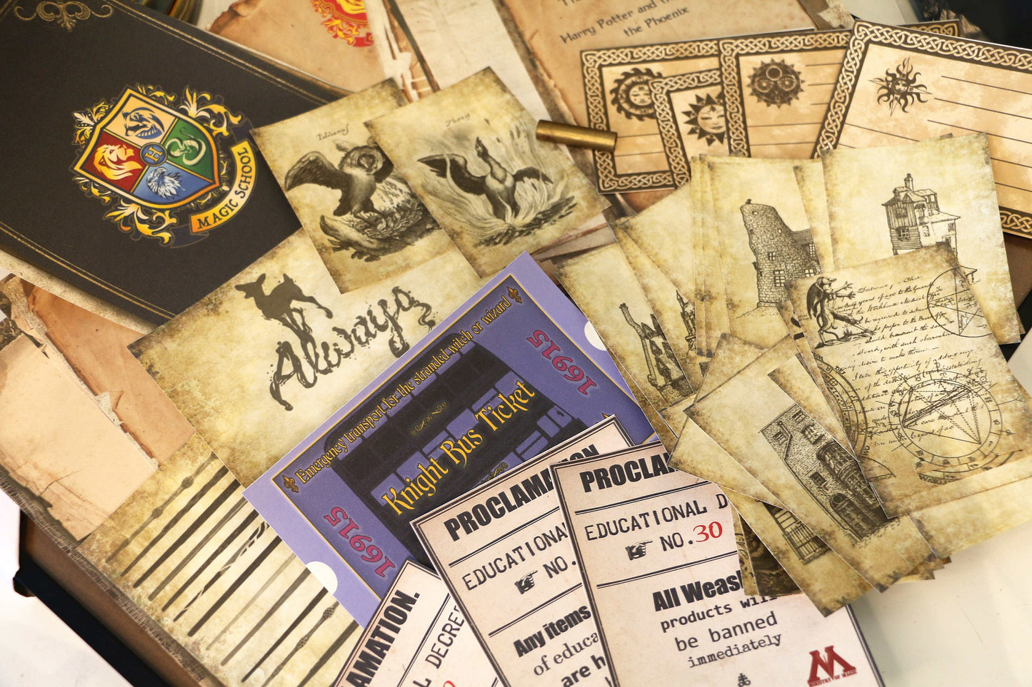 Wizard School Junk Journal Scrapbook Paper For DIY Crafts, Retro Junk Journal Background Paper Pack Supplies